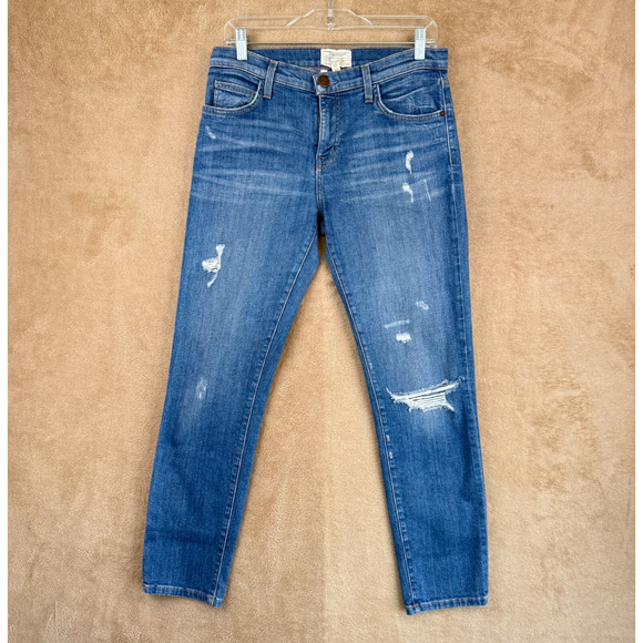 Current Elliot Jeans Womens‎ 26 Blue Straight Mid Rise Distressed Relaxed Fit - Picture 1 of 11